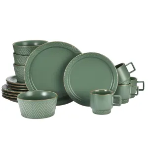 16-Piece Green Stoneware Dinnerware - Complete Dish Set For Dining & Serving