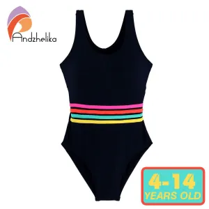 Andzhelika Girls' Swimwear One Piece Swimsuit Girls Solid Swimwear Sports Bodysuit Beachwear Children Swim Suits Bathing Suit