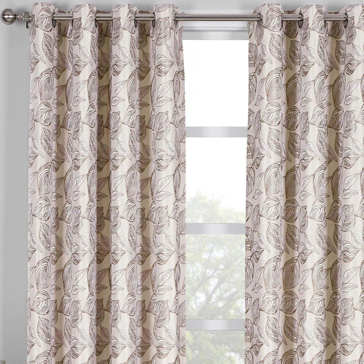 Catalina Leaf Swirl Jacquard Curtain Panels Grommet Top (Set of 2)