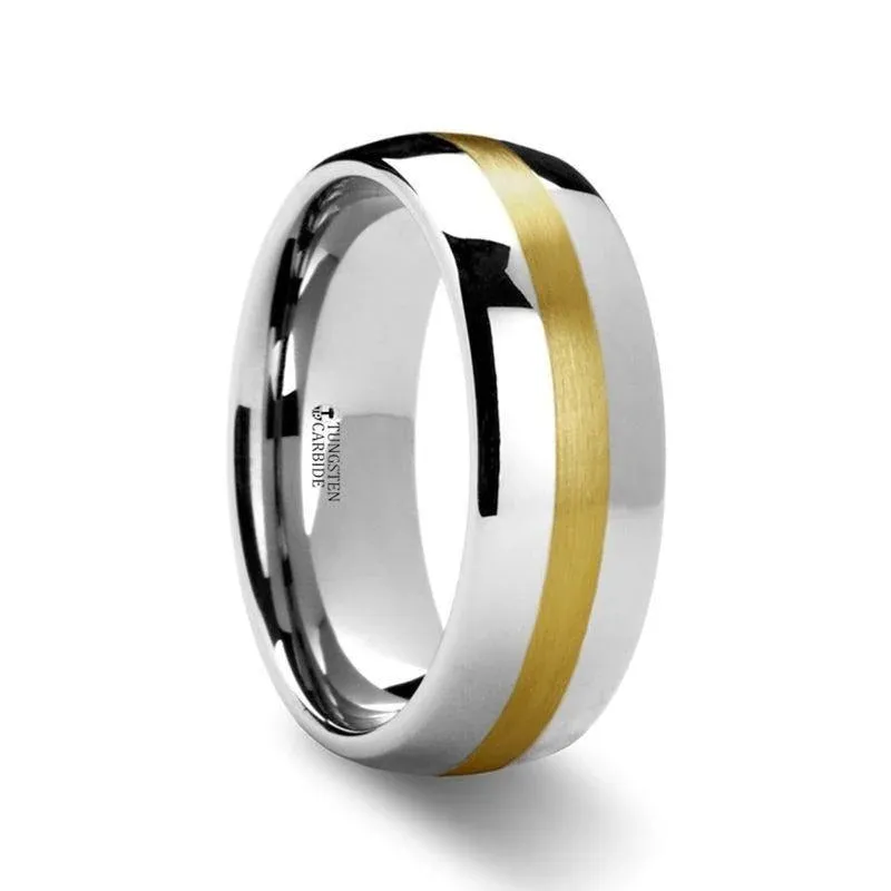 CENTURION Domed Tungsten Band Gold Inlay - 8mm