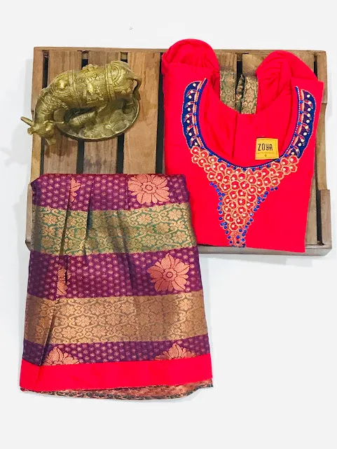 Charming Red Colored Embroidery Work Silk Langa Sets For Girls