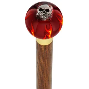 Fire & Brimstone Skull Red Round Knob Cane w/ Custom Color Ash Shaft & Collar