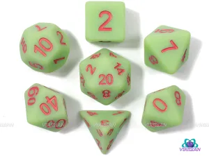 Goblins! | Opaque Matte Light Green w Red Ink | Acrylic Dice Set (7) | DnD