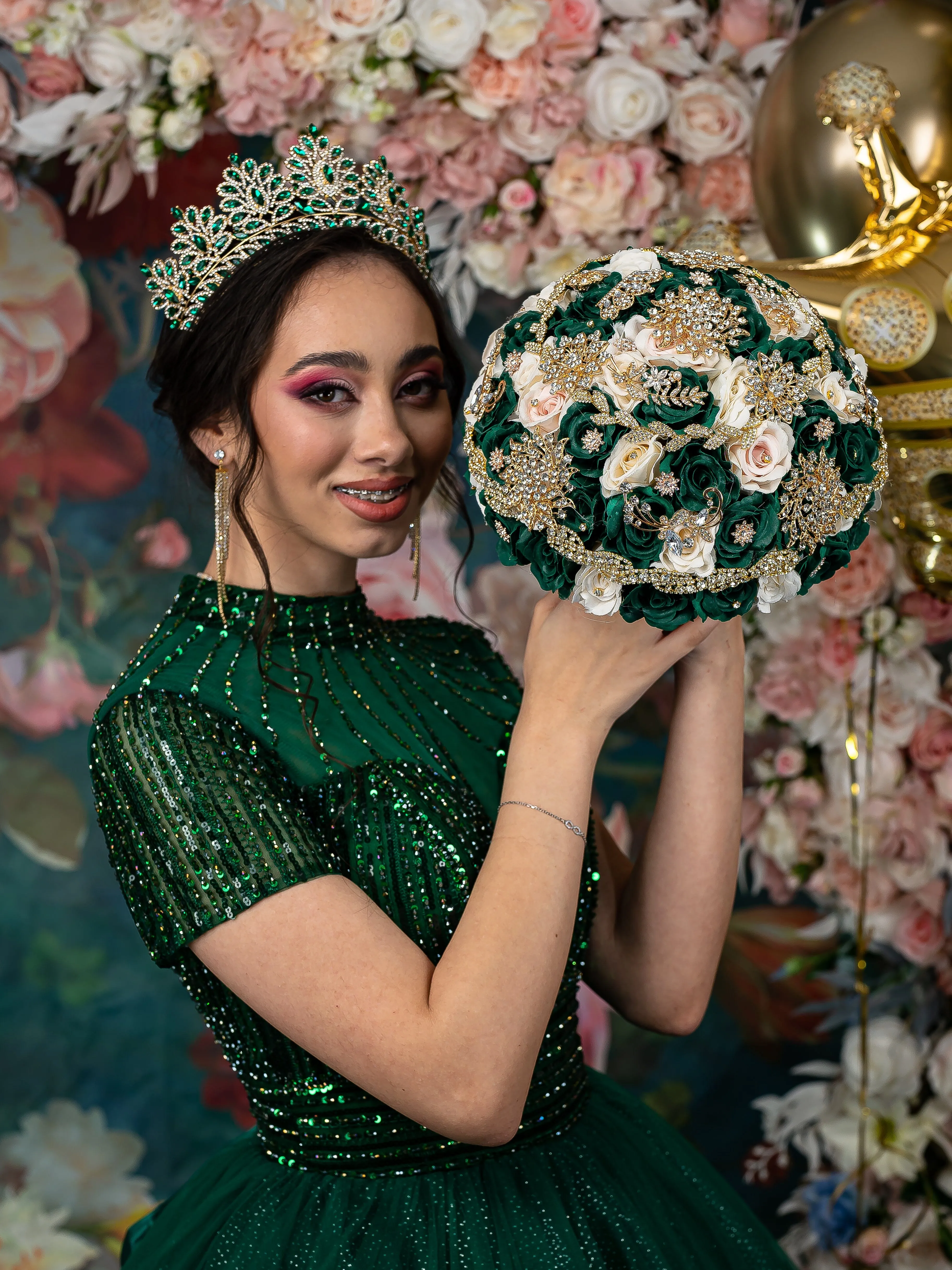 Green with Gold last teddy bear for quinceanera