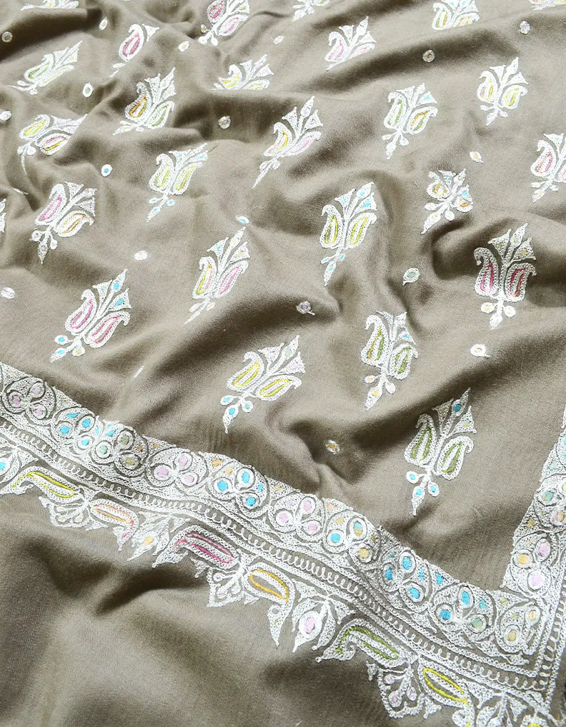 greyish natural embroidery pashmina shawl 8272