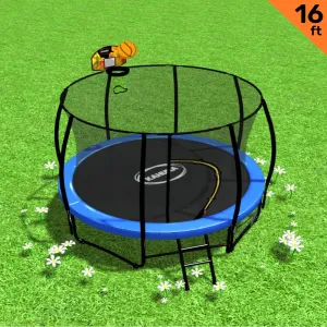 Heavy Duty 16ft Outdoor Trampoline w/ Basketball Hoop Set, Kahuna