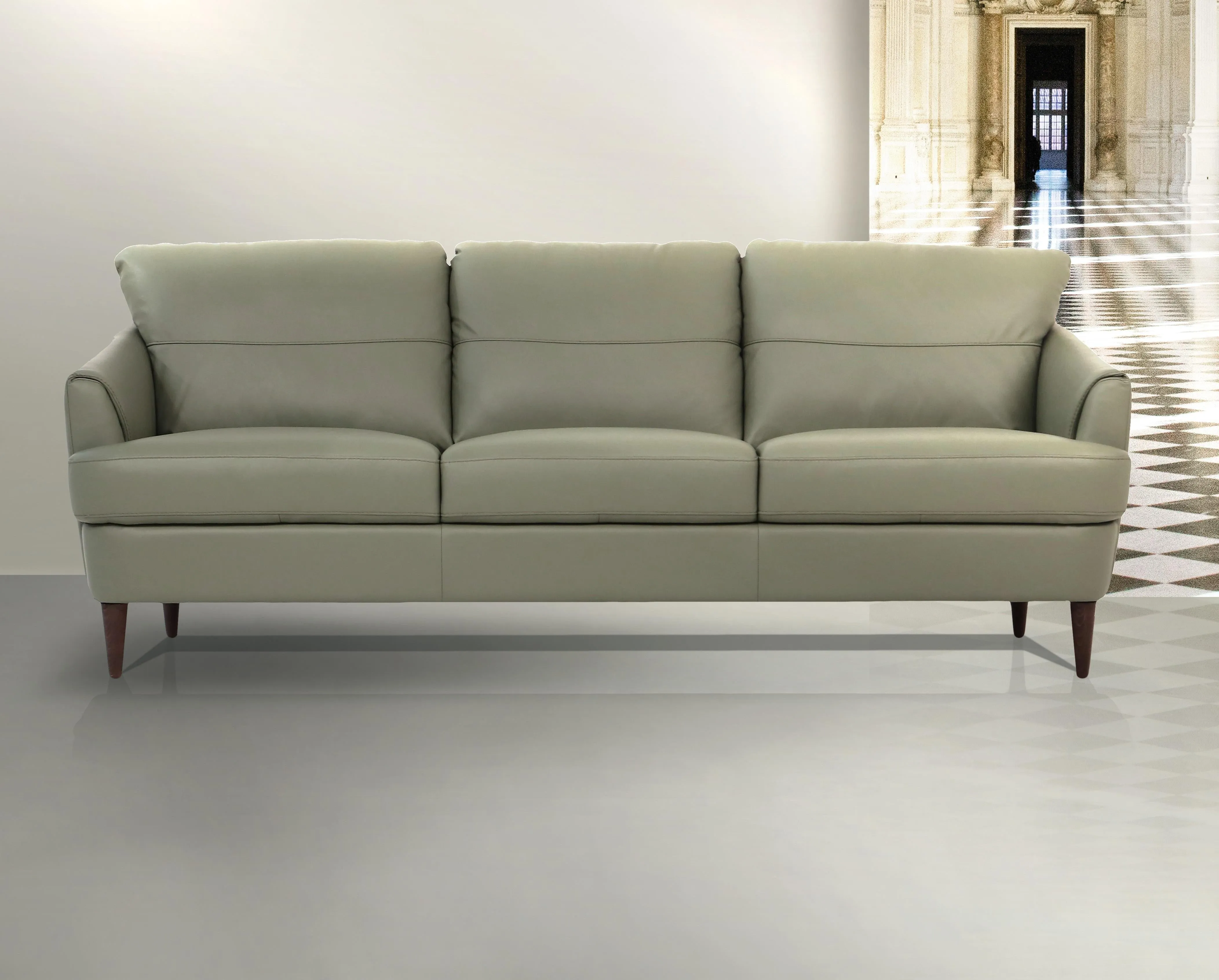 Helena Moss Green Leather Sofa