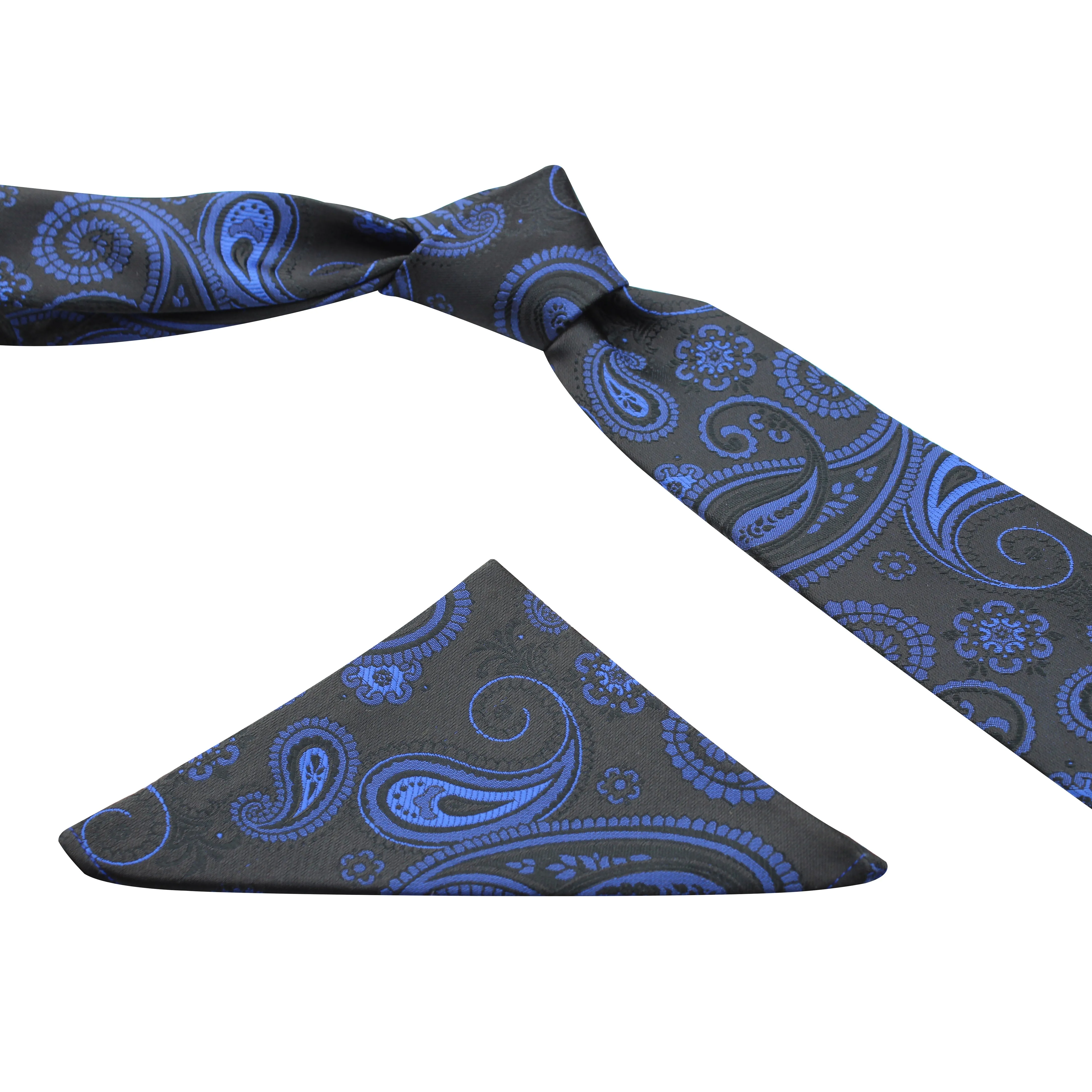 Kovove Elegant Black Paisley Necktie and Pocket Square Gift Box