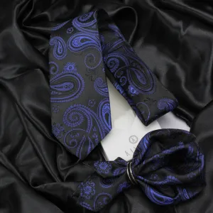 Kovove Elegant Black Paisley Necktie and Pocket Square Gift Box