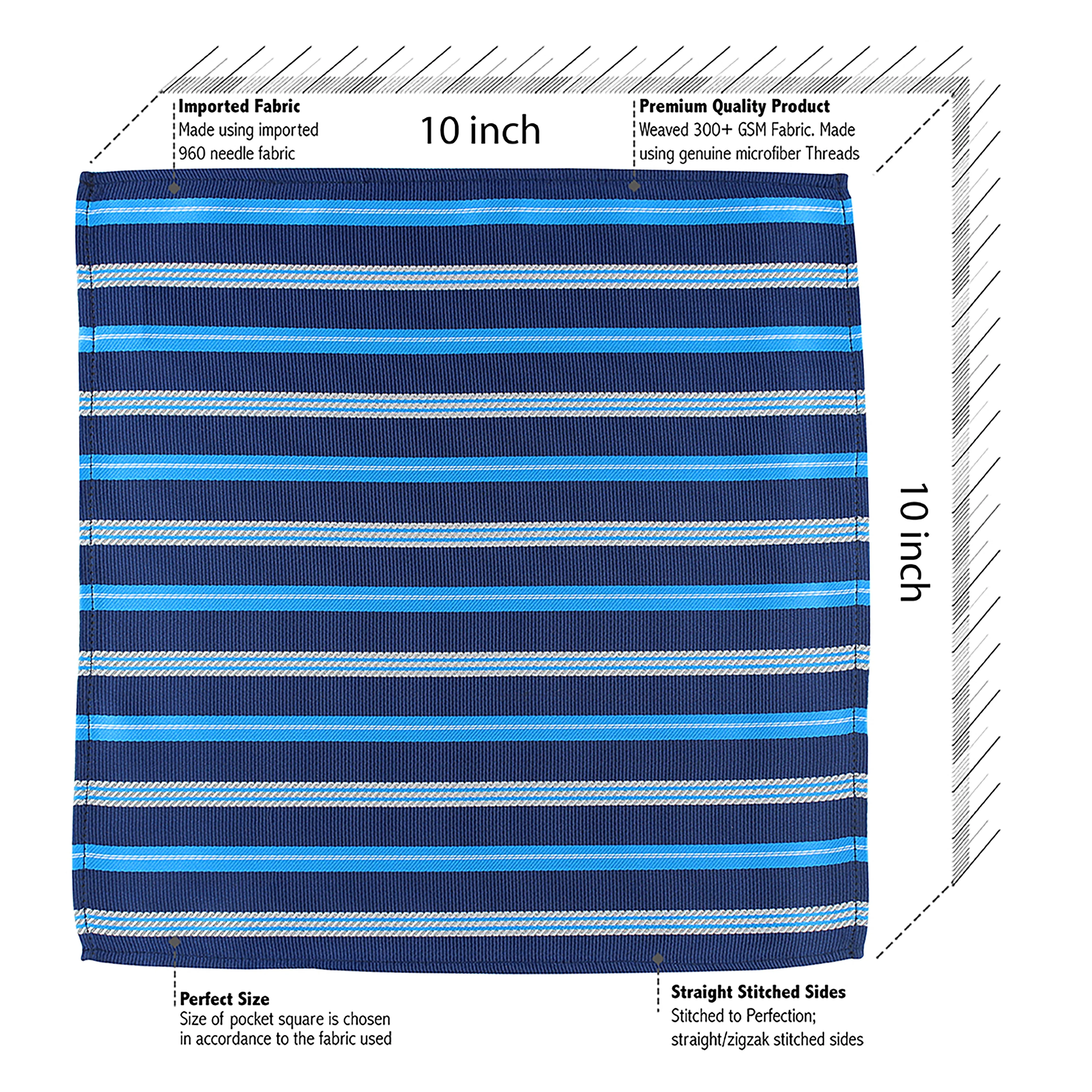 Kovove The Sharp Striped  Blue Pocket Square For Men