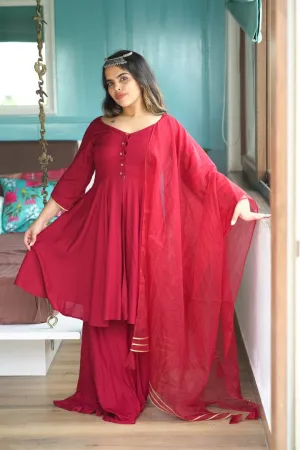 MAROON MADHURA KURTA WITH SHARARA