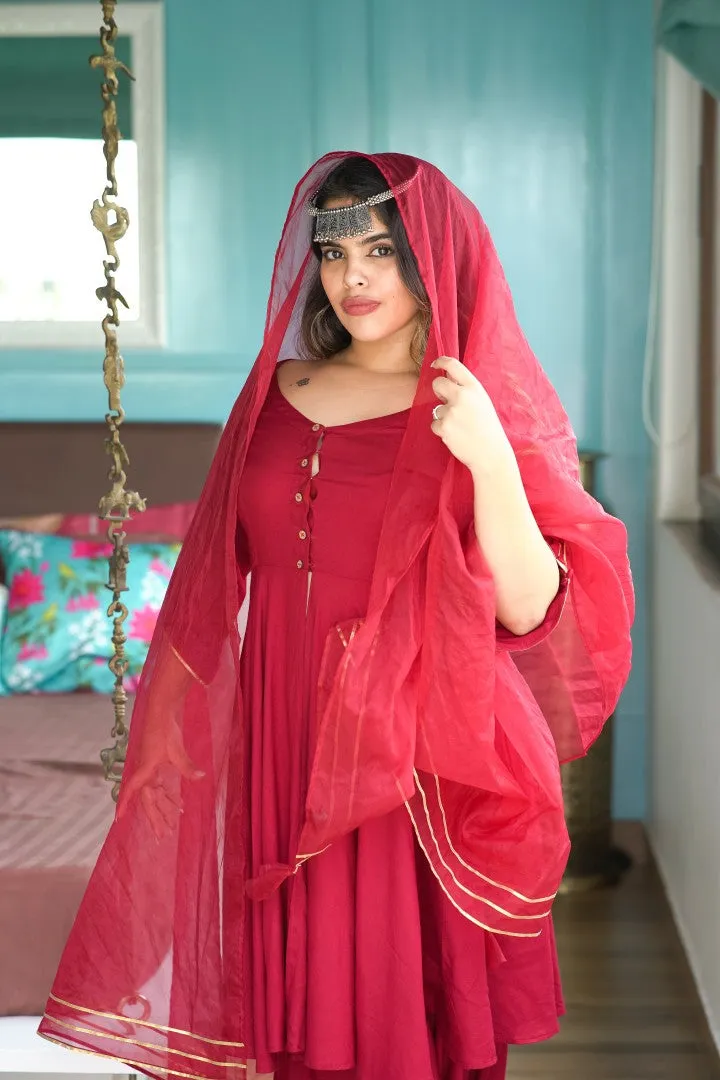 MAROON MADHURA KURTA WITH SHARARA