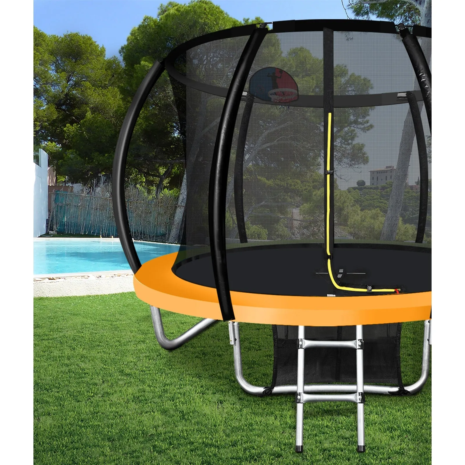 Mazam 10FT Trampoline Round Trampolines W/ Basketball Set Safety Net Outdoor Toy