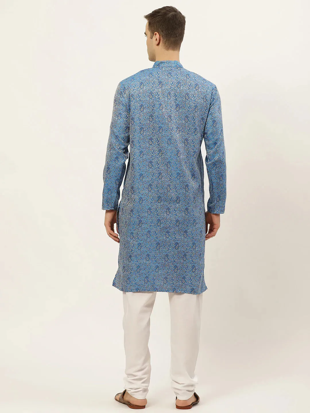 Men'S Blue Printed Jacquard Kurta Payjama Sets