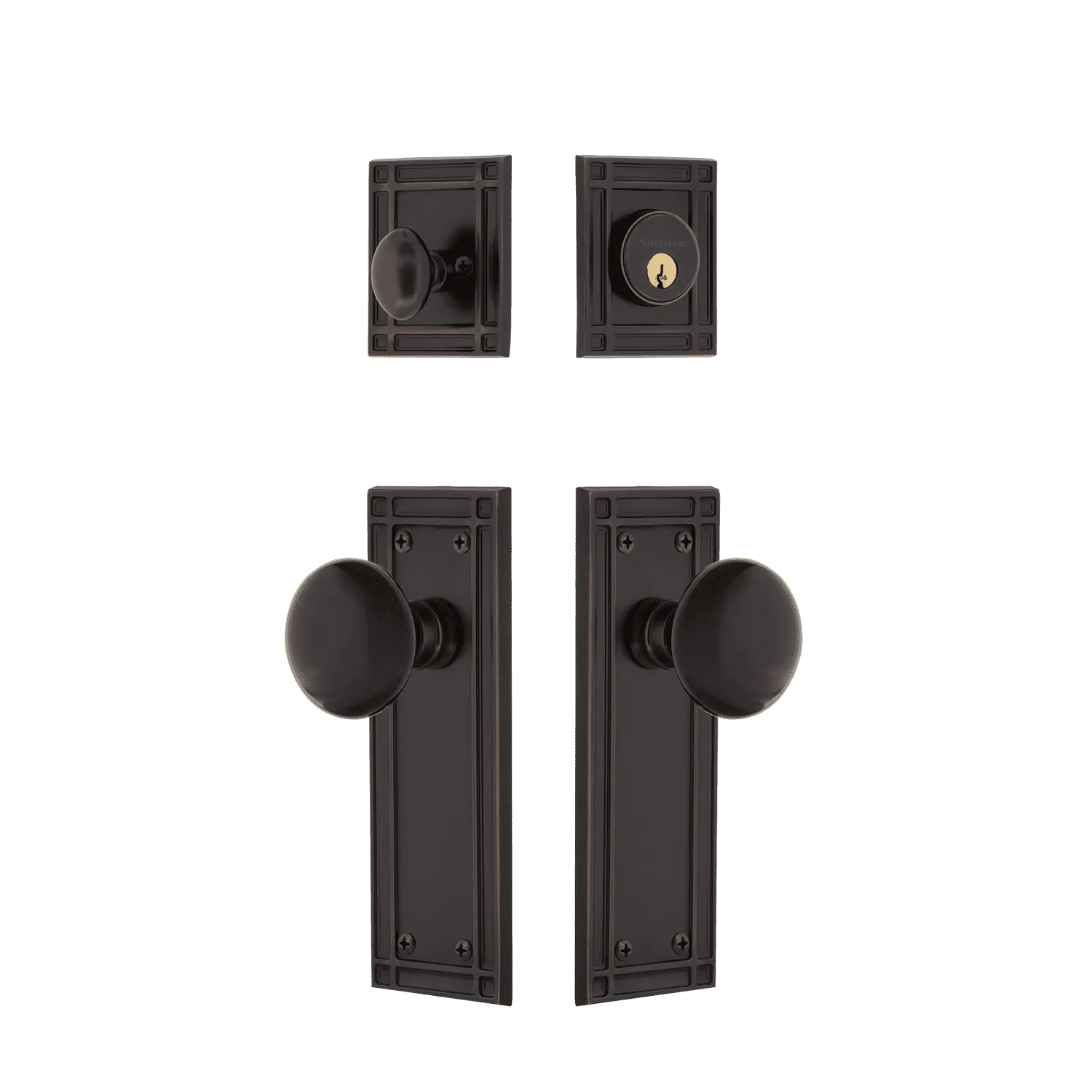 Mission Entry Set with Black Porcelain Knob in Timeless Bronze