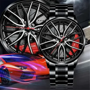 New Men Leather Strap Watches Men Car Wheel Hub Stainless Steel Quartz Watch for Mens Military Sports Watch Relogio Masculino