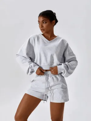 Outfit Fitness Cotton Loose Sweatshirt and Shorts - SF1682