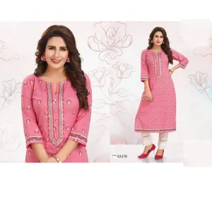 Pink Kurti with White Embroidered Detailing