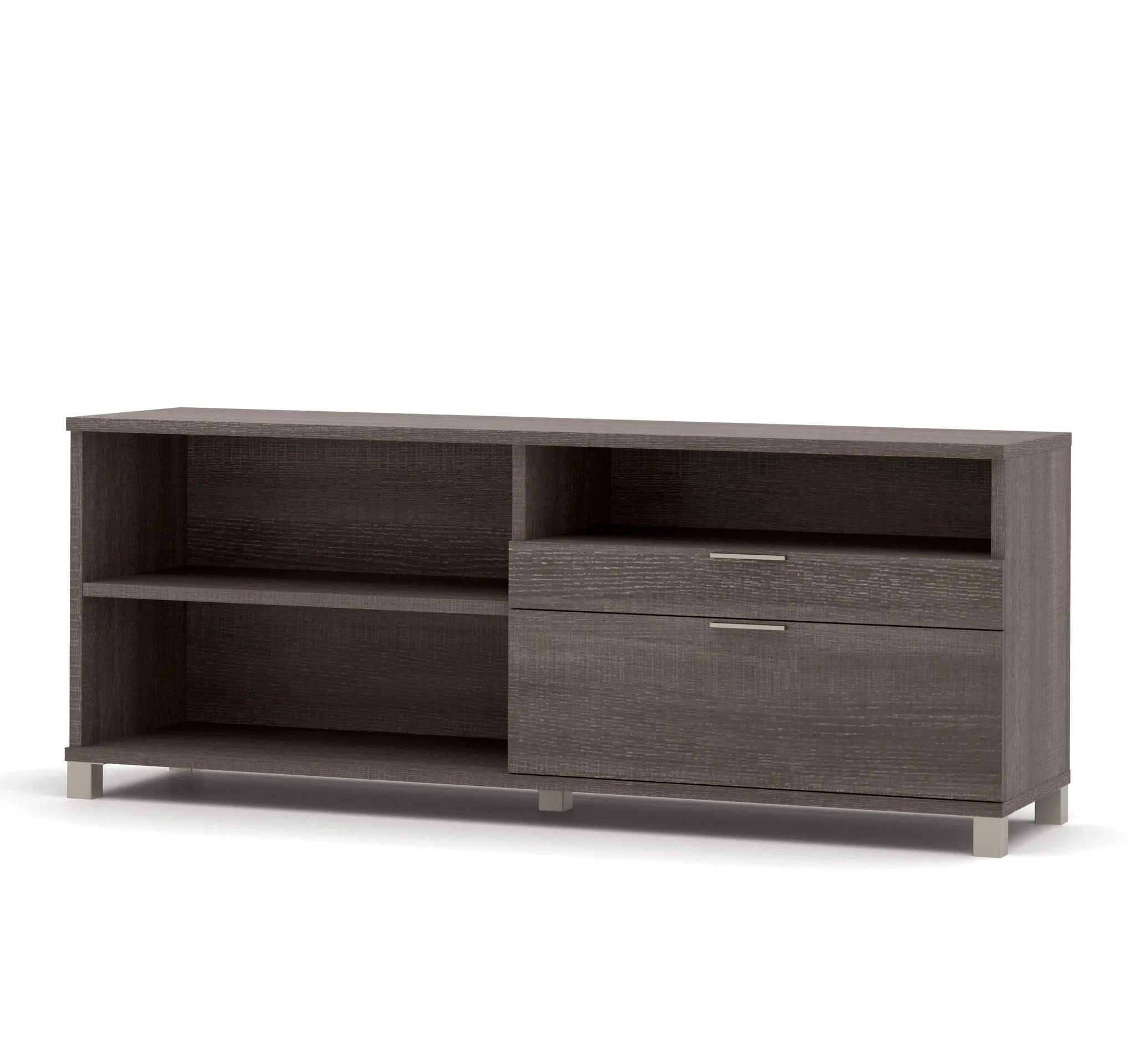 Premium Modern L-shaped Desk with Hutch in Bark Gray