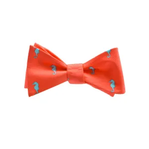 Seahorse Bow Tie - Coral Pink, Printed Silk