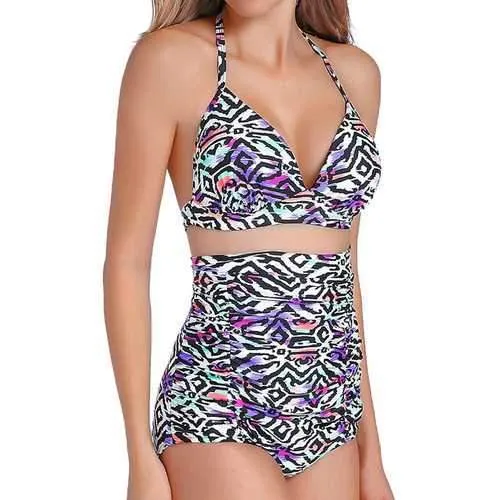 Sexy Halter Strap Printed Wireless Swimwear Sets