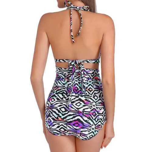 Sexy Halter Strap Printed Wireless Swimwear Sets