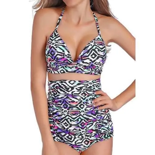 Sexy Halter Strap Printed Wireless Swimwear Sets