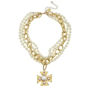 Susan Shaw Cotton Cross  Multi-Strand Pearl Necklace