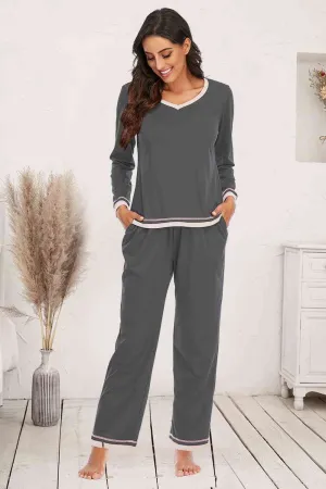 V-Neck Top and Pants Lounge Set