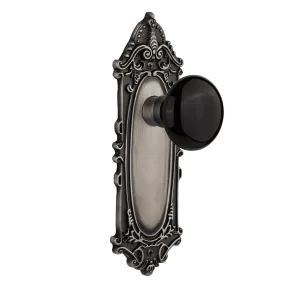 Victorian Long Plate with Black Porcelain Knob in Antique Pewter