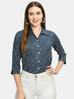 Women Blue Printed Formal Shirt