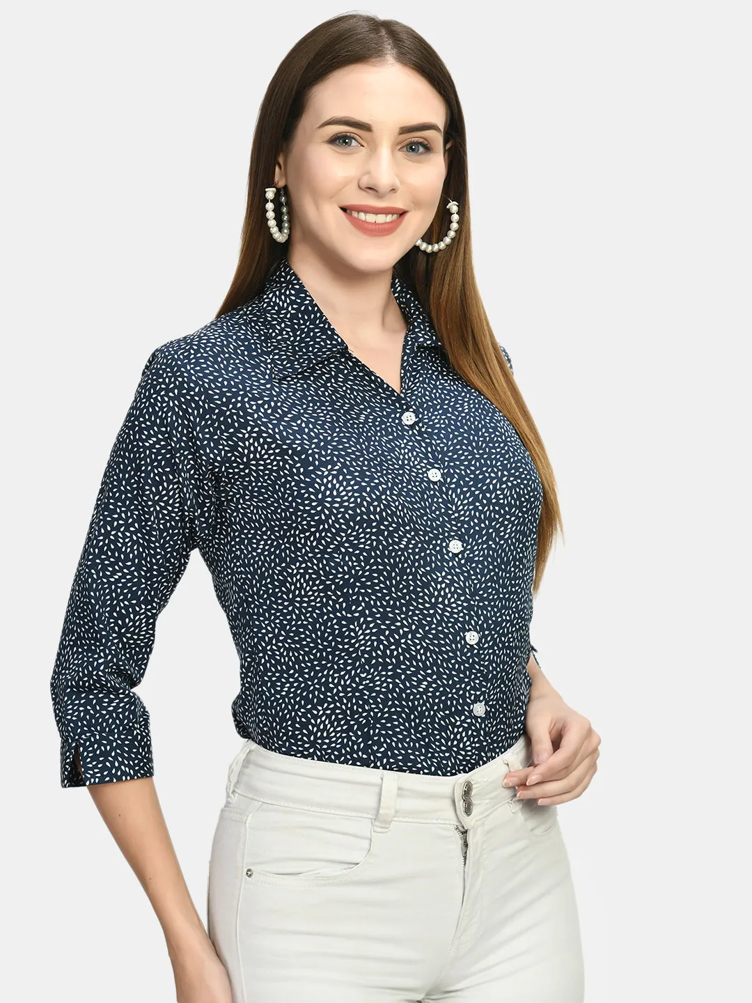 Women Blue Printed Formal Shirt