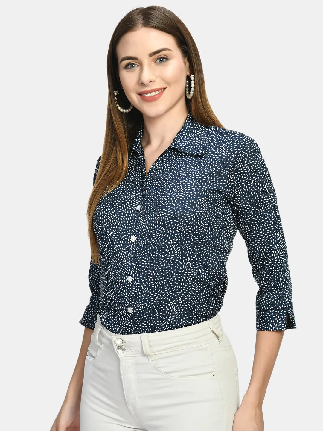 Women Blue Printed Formal Shirt