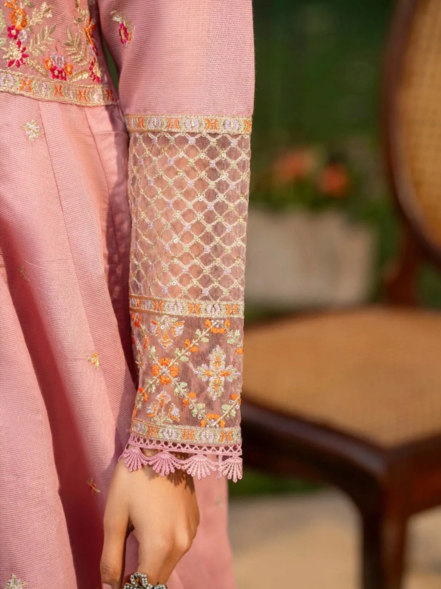 Zarqun Pink Embroidered Luxury Khadi Cotton Suit (2419A)