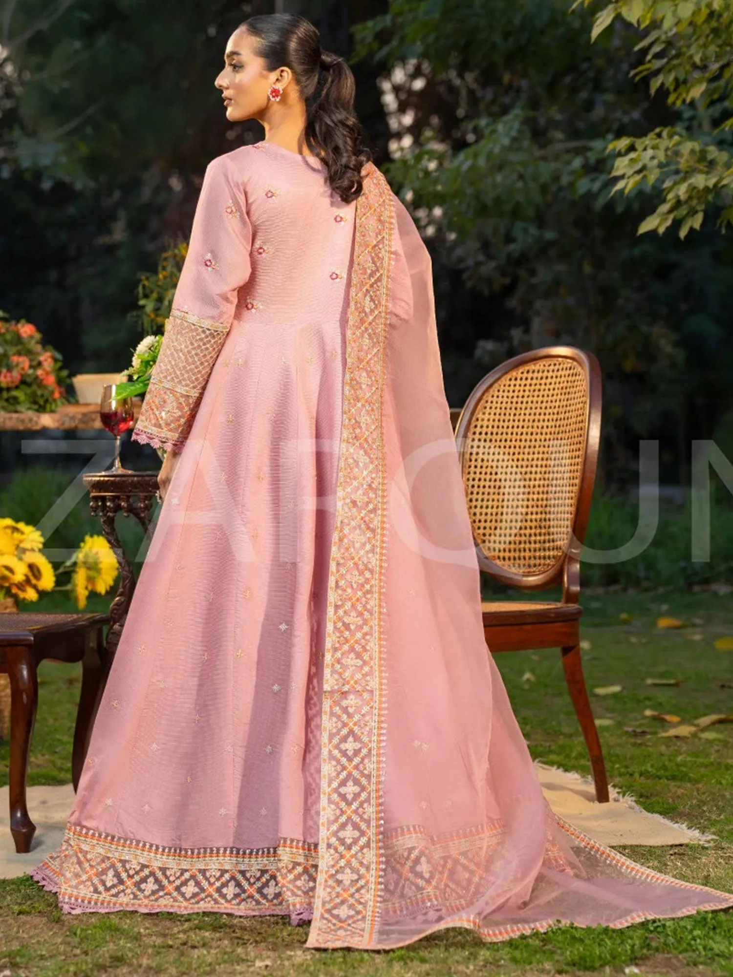 Zarqun Pink Embroidered Luxury Khadi Cotton Suit (2419A)