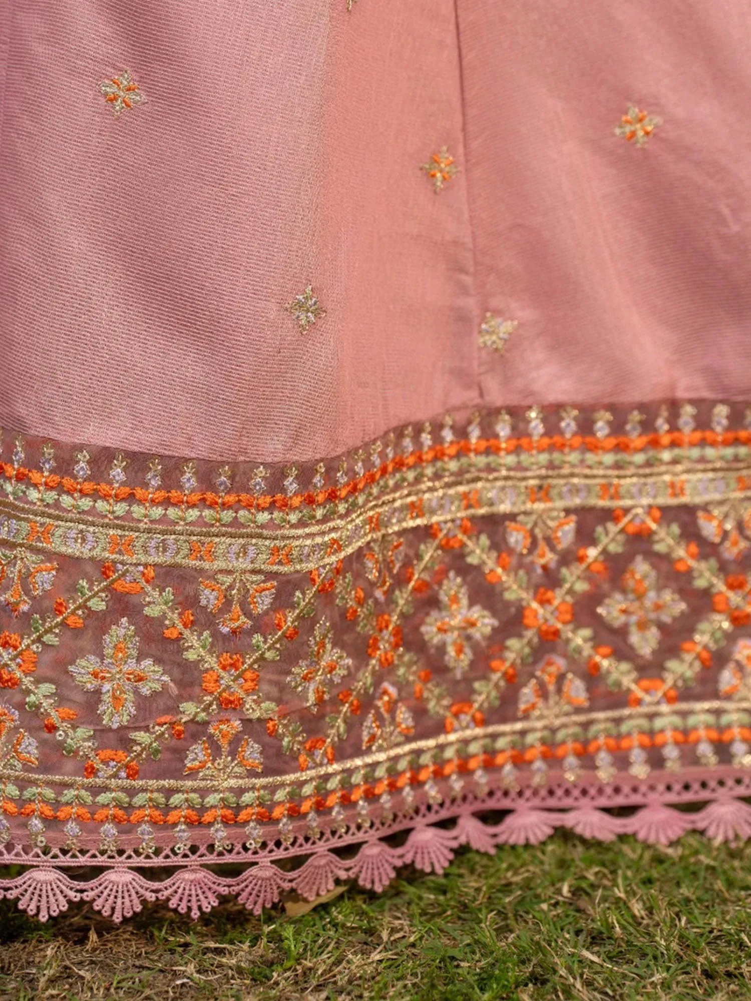 Zarqun Pink Embroidered Luxury Khadi Cotton Suit (2419A)