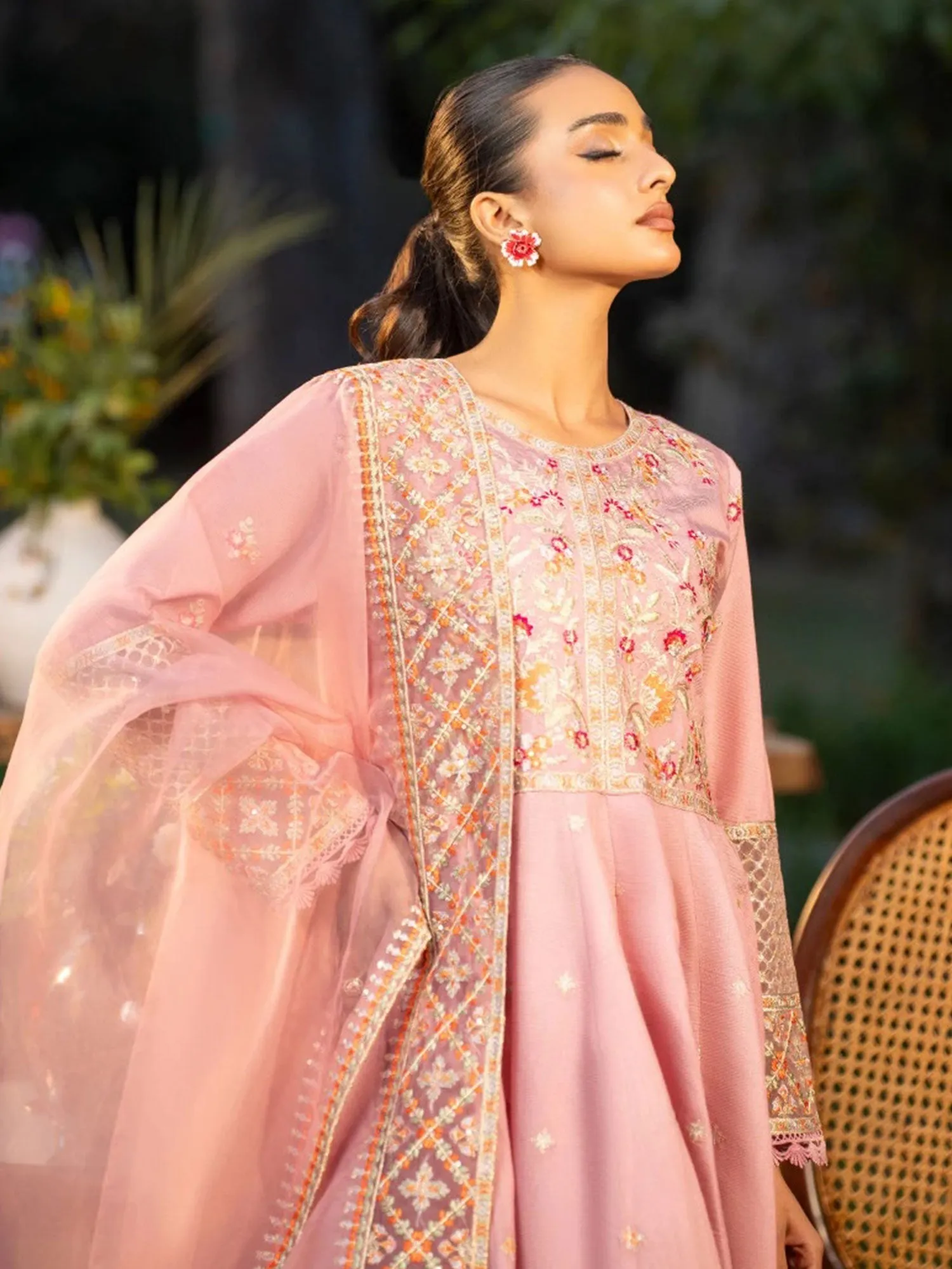 Zarqun Pink Embroidered Luxury Khadi Cotton Suit (2419A)